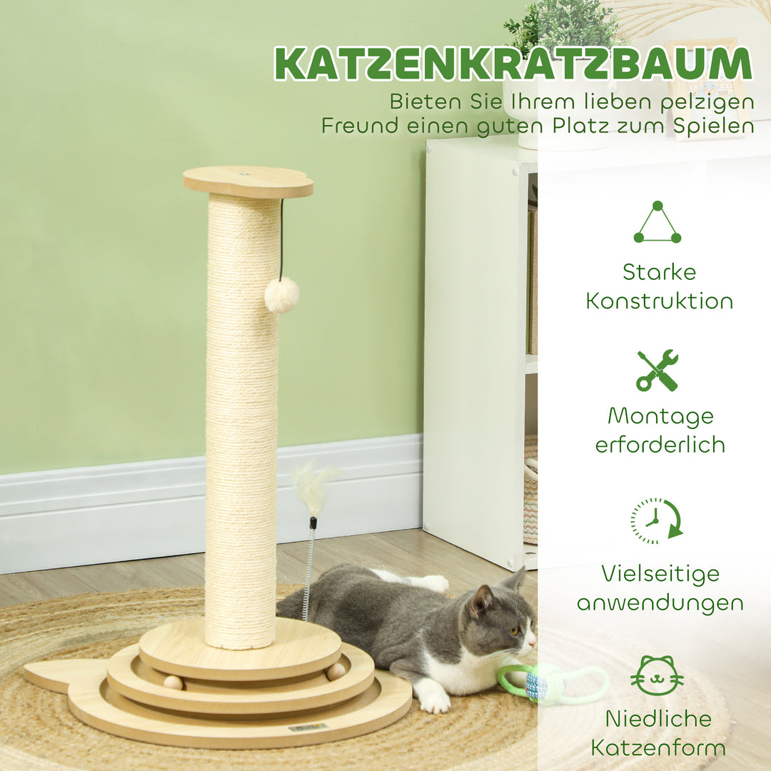 Kradsetræ til katte, 69 cm, sisal kradsetræ, boldløbebane, legebold, legefjeder, 4-i-1 design, cremehvid