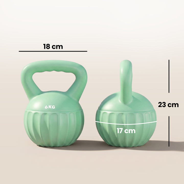 Kettlebell, 6 kg vægtstang fyldt med sand, til begyndere, styrketræning til hjemmet, 17 x 17 x 23 cm, grøn