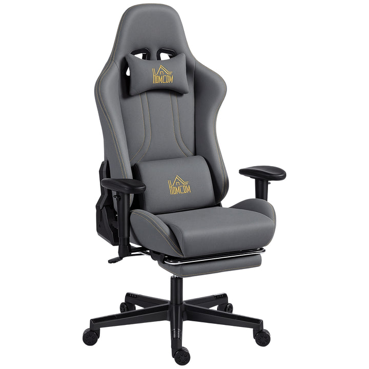 Ergonomisk gamingstol med 3D-armlæn, justerbar, rullende skrivebordsstol med lændestøtte, grå
