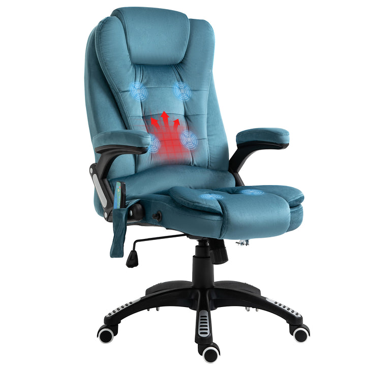 Kontorstol massagestol med varmefunktion executive stol med massagefunktion højdejusterbar ergonomisk gamingstol massage blå 68 x 72 x 110-120 cm