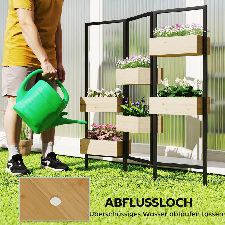 Blomsterkasse med afskærmning, højbed med foldbart espalier, 6 plantekasser med drænhuller, stål