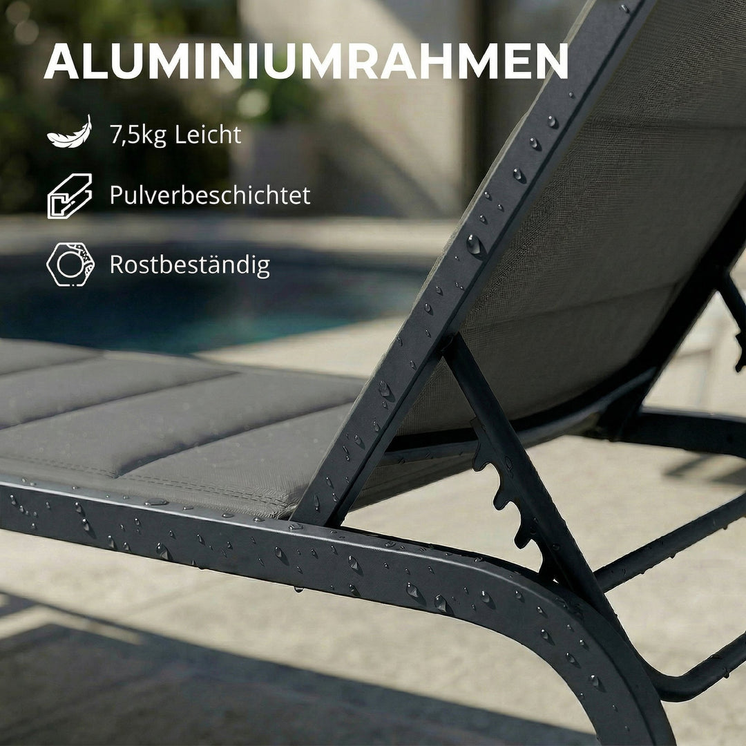 Solseng, åndbar havestol med justerbar ryglæn i 6 positioner, hjul, aluminiumsstel, mørkegrå