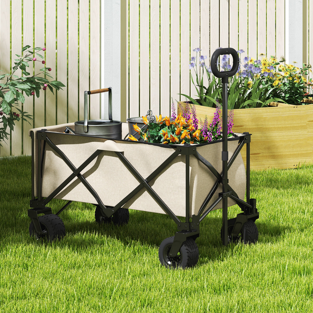 Havevogn, 100 kg lasteevne, foldbar transportvogn med aftagelig presenning, 90 x 48 x 92 cm, beige