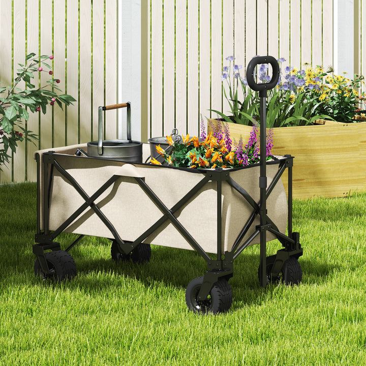 Havevogn, 100 kg lasteevne, foldbar transportvogn med aftagelig presenning, 90 x 48 x 92 cm, beige