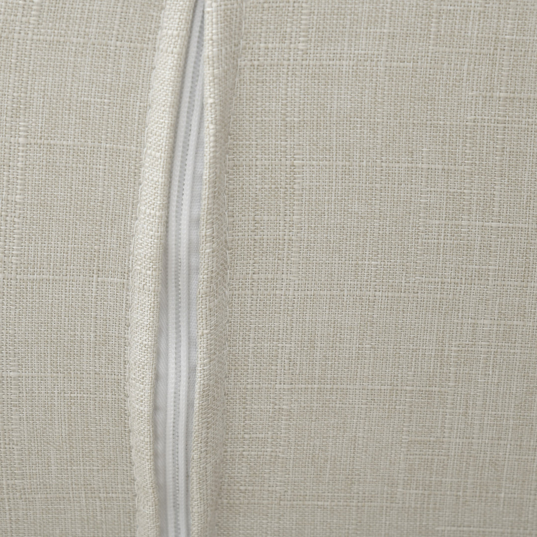 Loungestol med fodskammel, betræk i hørlook, træstel, op til 120 kg, cremehvid/natur