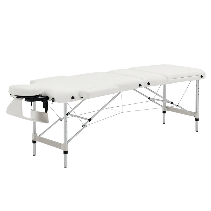 Massageborde foldbare kosmetikborde højdejusterbar massagebord massageseng aluminium skumplast hvid 215 x 81 x 61-84 cm