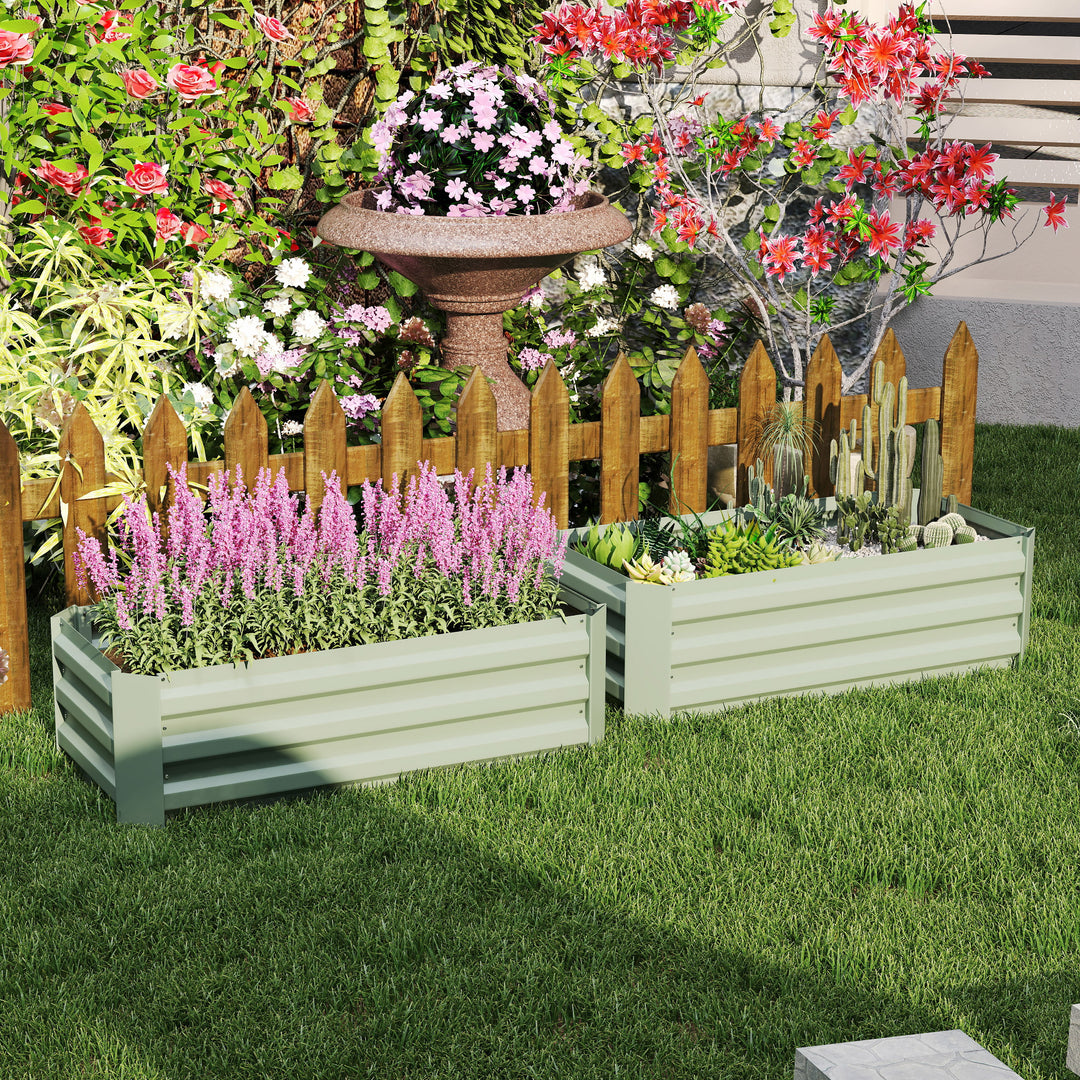 Plantekasse, sæt med 2, blomsterkasse, åben bund, stålramme, grøn, (2 x) 100 x 100 x 30 cm