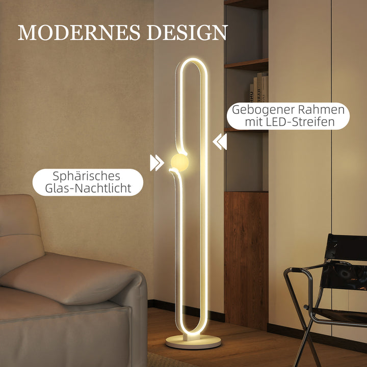 Led-gulvlampe, nodedesign, glasskærm, metal, plastik, hvid