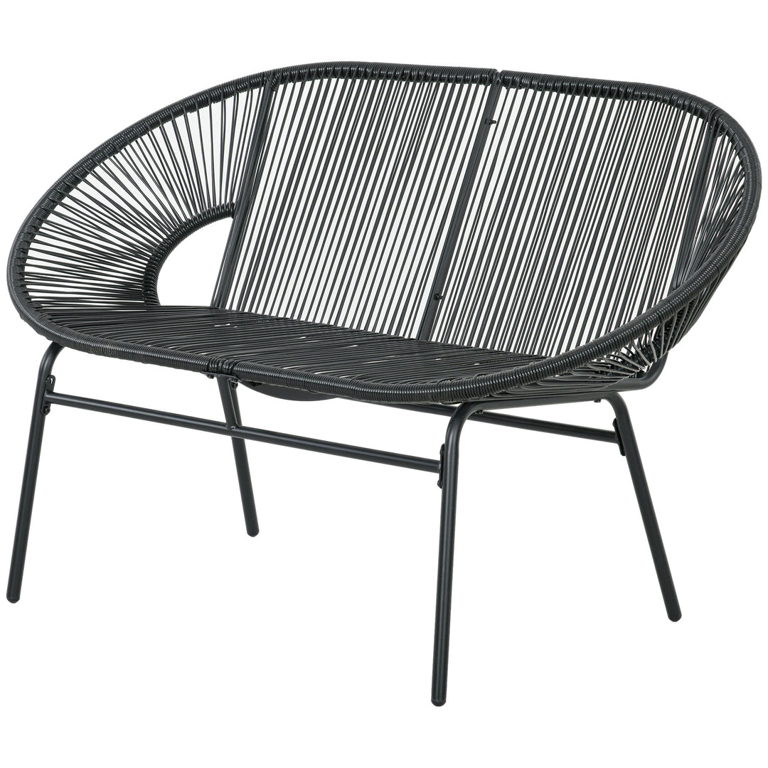 Rattan lænestol, boho stil afslapningslænestol, 132 cm x 72 cm x 83 cm, sort