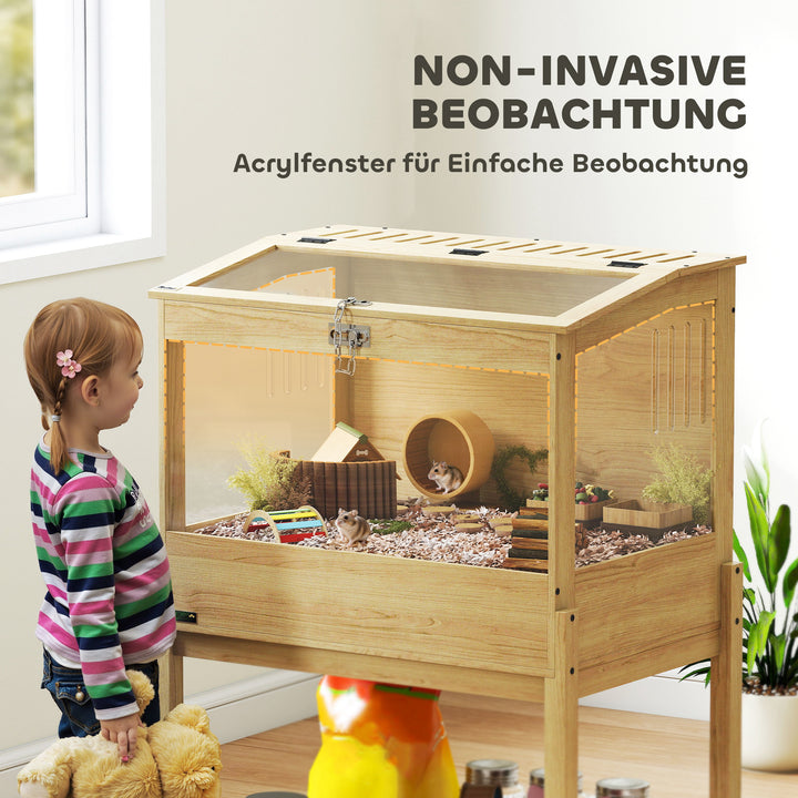 Hamsterbur 2-lags gnaverbur til små dyr med foldelåg, stor 83,2 x 50 x 103 cm naturtræ