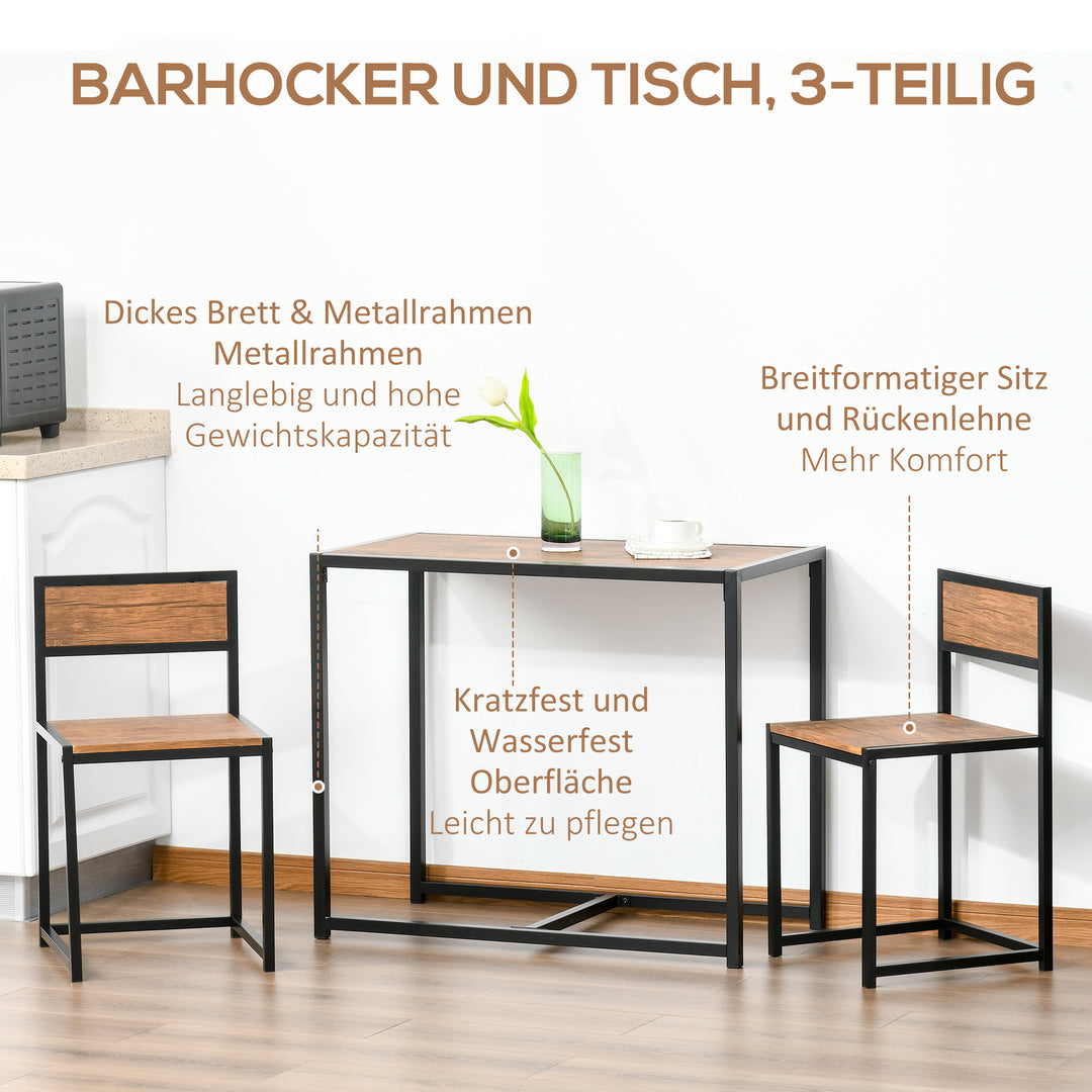 3-delt barbordssæt, højbordssæt, 3-delt, 2 stole, 1 bord, 90 cm x 47 cm x 76 cm, brun + sort