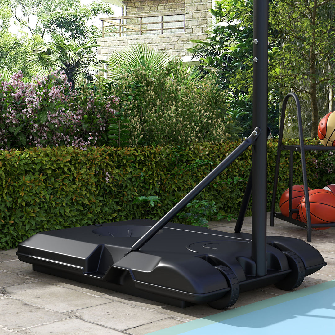 Højdejusterbar fritstående basketballkurv med net og hjul, stor base, 179-209 cm, plast, stål