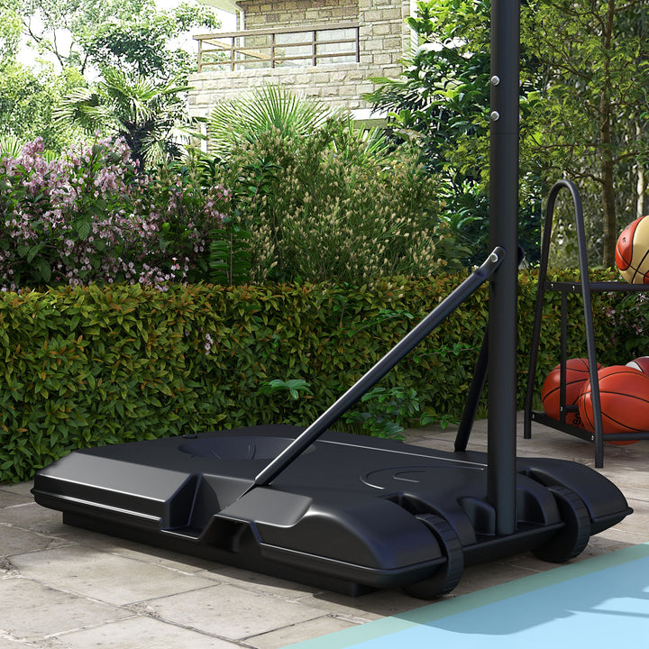 Højdejusterbar fritstående basketballkurv med net og hjul, stor base, 179-209 cm, plast, stål