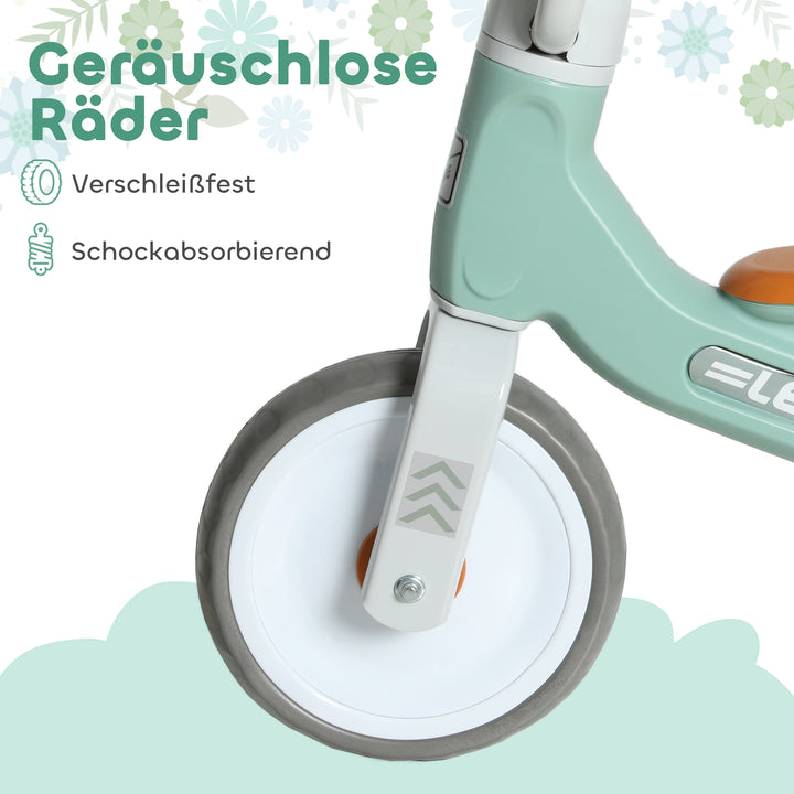 Balancecykel til småbørn uden pedaler, 3 lydløse hjul til 12-36 måneder drenge og piger, indendørs udendørs, grøn