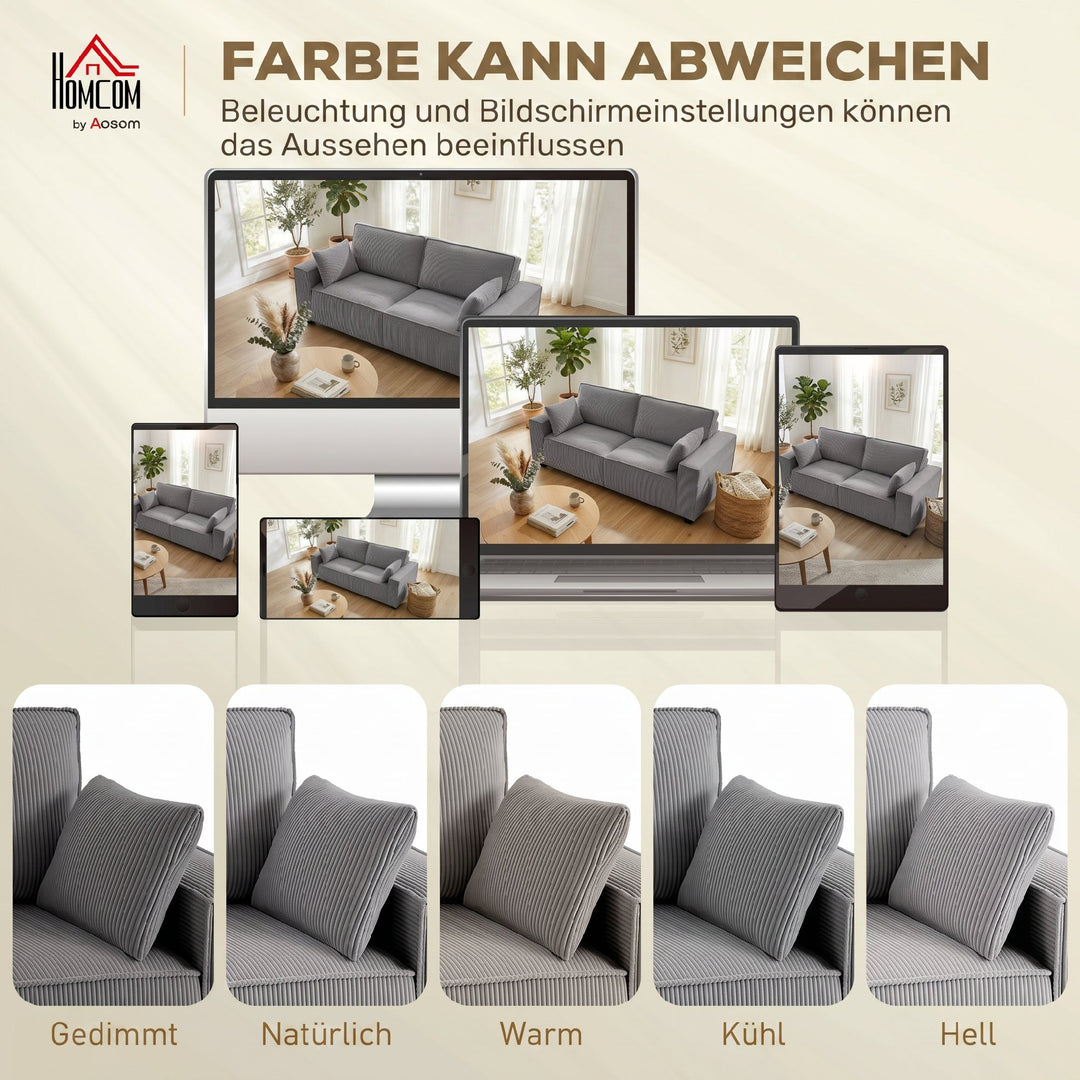 218 cm 3-personers sofa, moderne fløjlssofa med pocketfjederbetræk, brede armlæn og 2 hynder, lysegrå