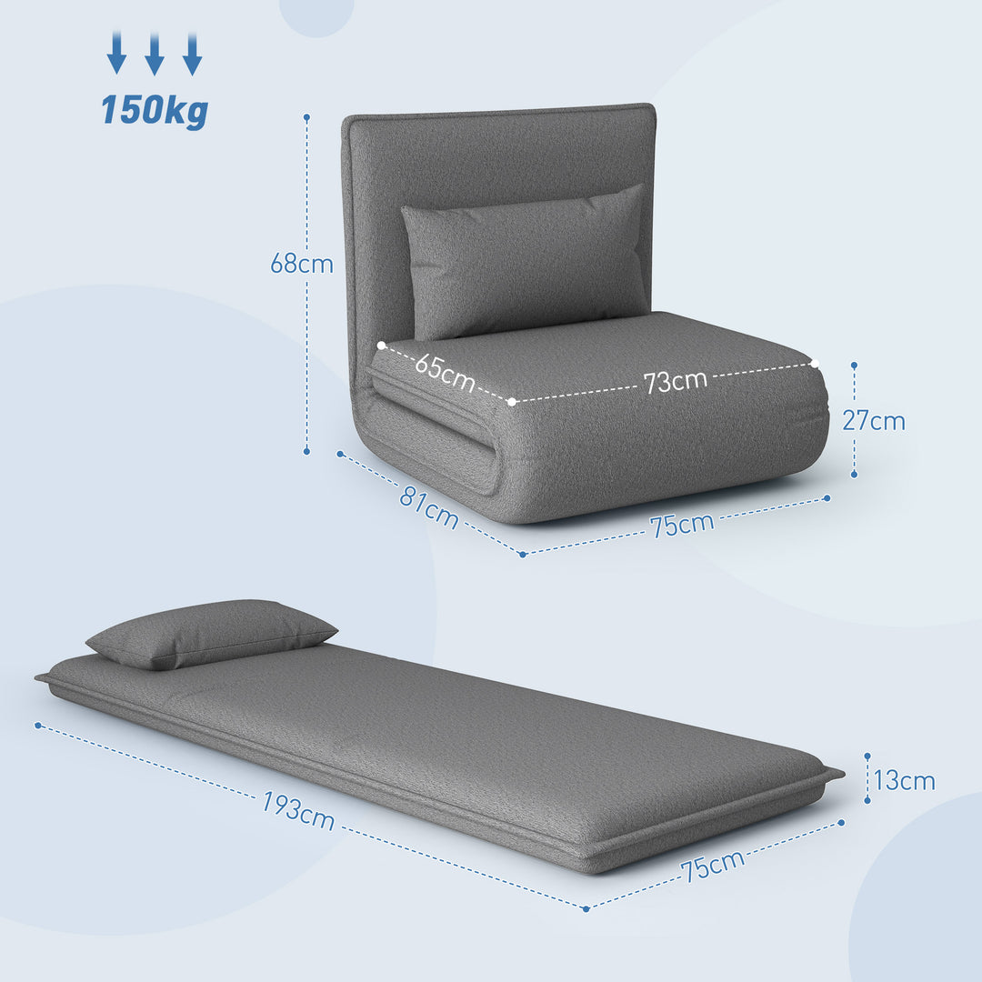Gulvstol, 3-i-1 design, justerbar gulvstol, chaiselong til stue, soveværelse, gæsteværelse, kontor, grå