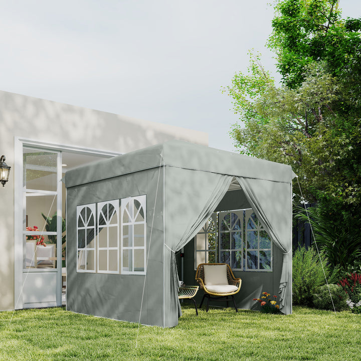 2,5 x 2,5 m pop-up pavillon med sidevægge og bæretaske, UPF50+ højdejusterbart havetelt, lysegrå