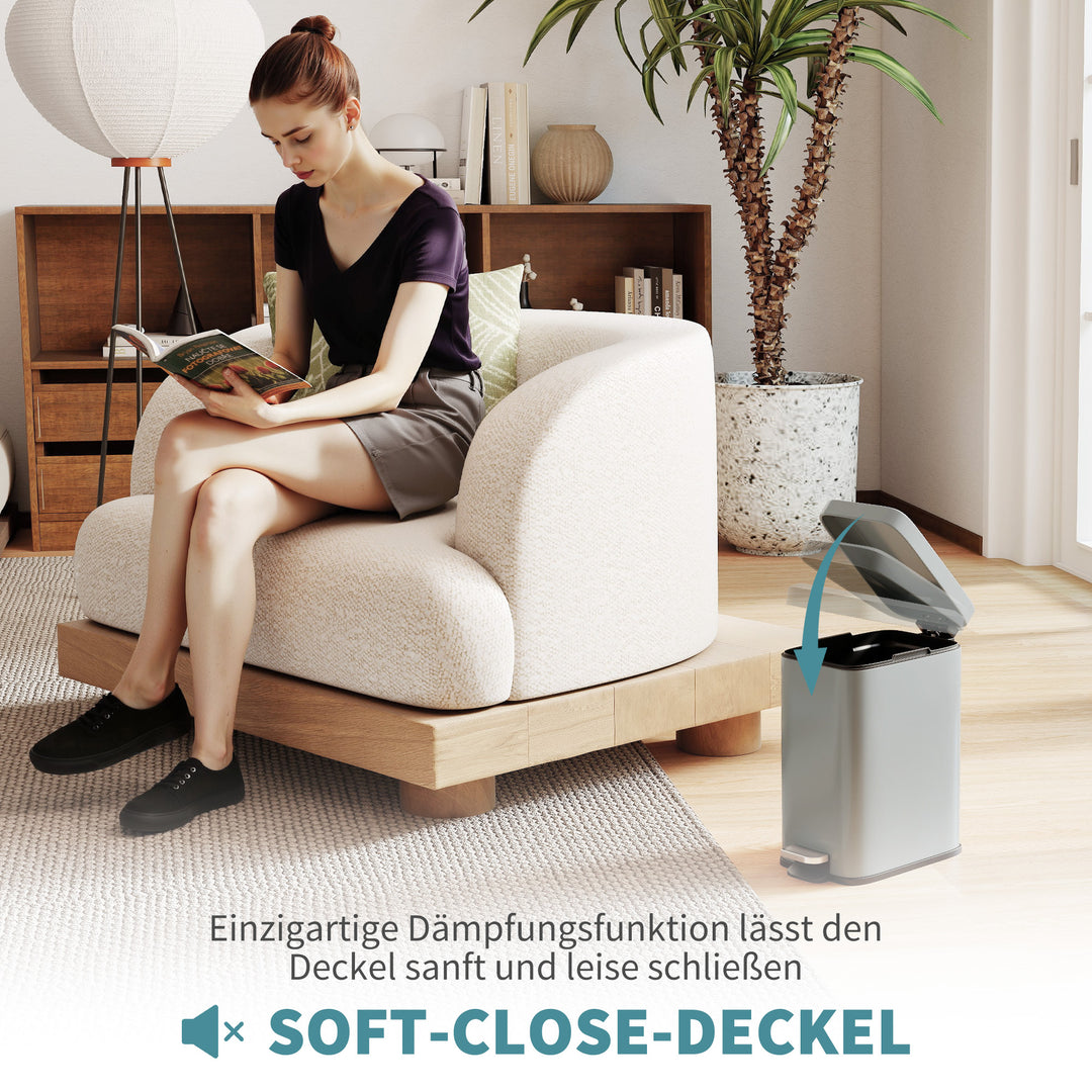 Metal skraldespand, 5 l kapacitet, med fodpedal, med indvendig spand, grå