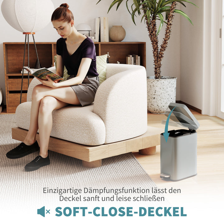 Metal skraldespand, 5 l kapacitet, med fodpedal, med indvendig spand, grå