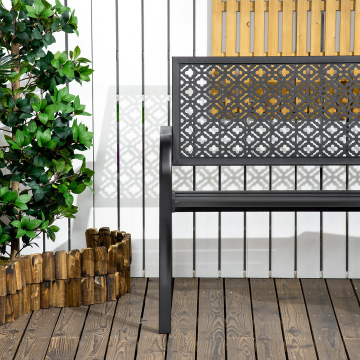 Metal havebænk, 2-personers, blomstermønster, vejrbestandig, 127 x 63 x 83 cm, sort