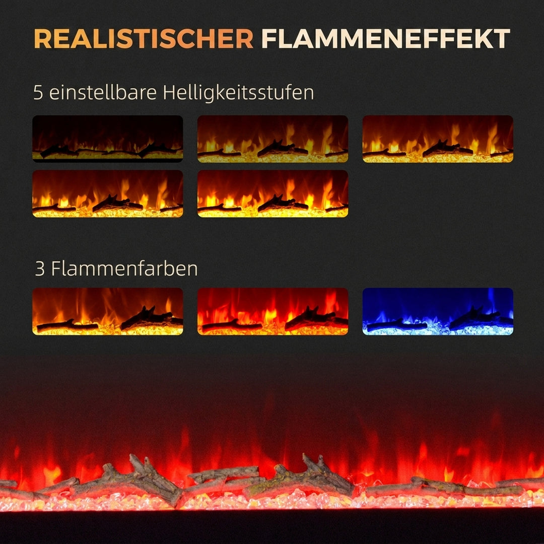 Elektrisk pejs med varmelegeme 1800 W LED 3D flammeeffekt 152,4 cm Sort
