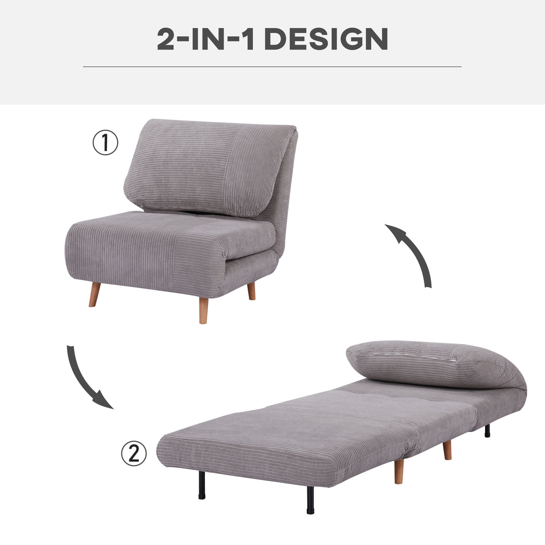 2-I-1 sovesofa gæsteseng, op til 200 kg, justerbar nakkestøtte, fløjlslook, 82 cm x 8 cm x 83 cm, grå