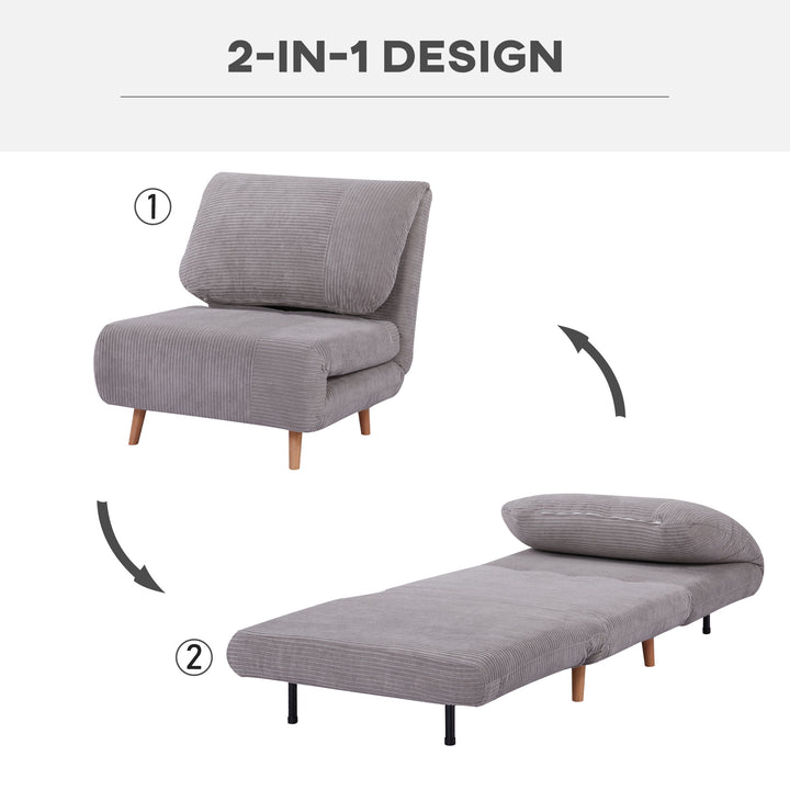 2-I-1 sovesofa gæsteseng, op til 200 kg, justerbar nakkestøtte, fløjlslook, 82 cm x 8 cm x 83 cm, grå