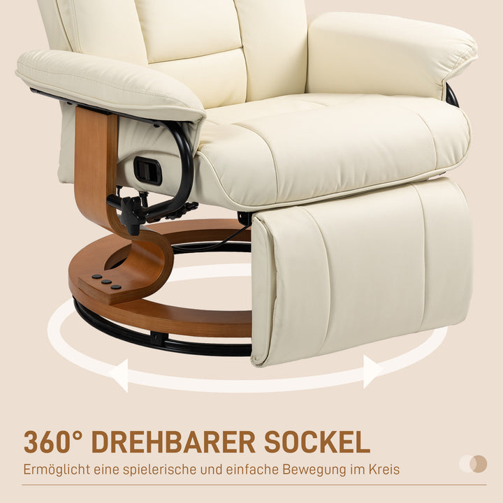 Lænestol med lænefunktion, drejelig, op til 150 kg, betræk i kunstlæder, stålstel, cremehvid