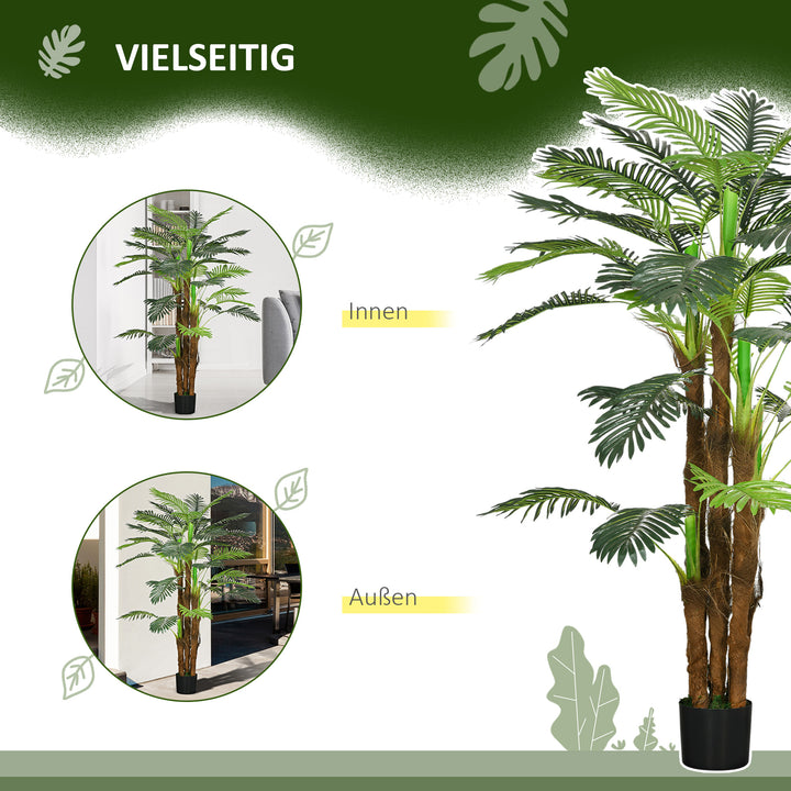 Kunstig palme, 1,6 m, realistiske grene, dekorativ plante, plastik, med potte, brun+grøn