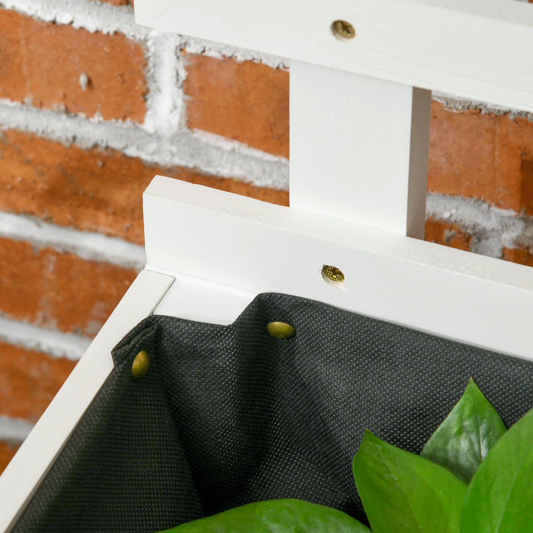 Plantekasse med espalier, 4 hjul, naturtræ, vejrbestandig finish, hvid, 76 x 30 x 155 cm