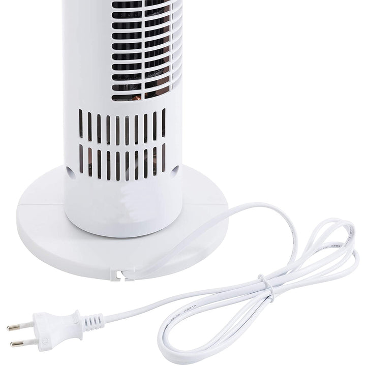 Tårnventilator, 3 tilstande, stille drift, timer, fjernbetjening, 18x78,5 cm, hvid