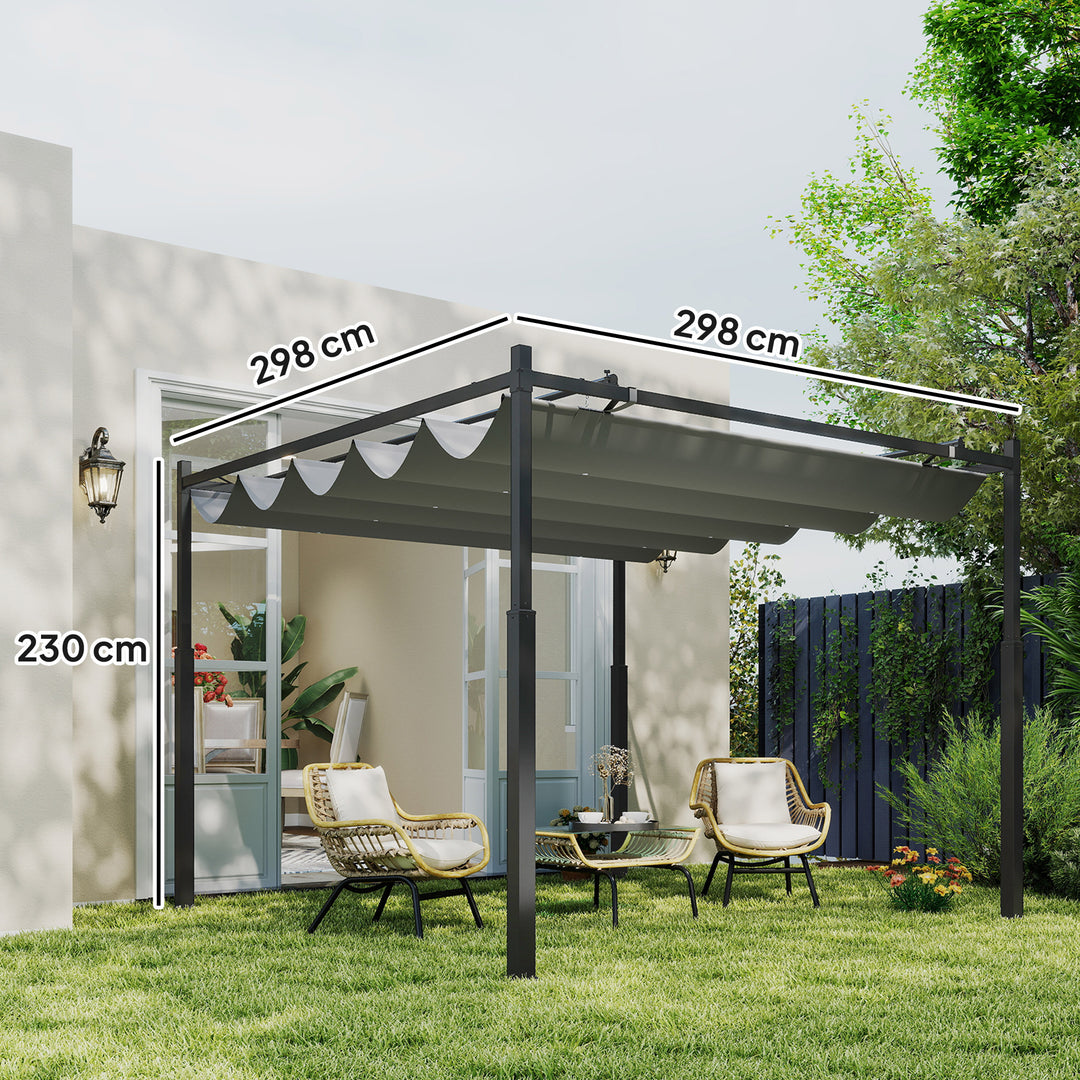 Pergola ca. 3x3 m, fritstående terrasseoverdækning med skydetag, magnetisk pude, 8 cm søjle, UV-bestandig