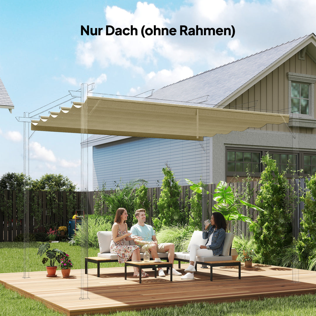 Udskiftningstag til 4 x 3 m pergola, udtrækkeligt, med drænhuller til regnvand, vejrbestandigt, polyester, 350 x 260 cm, beige