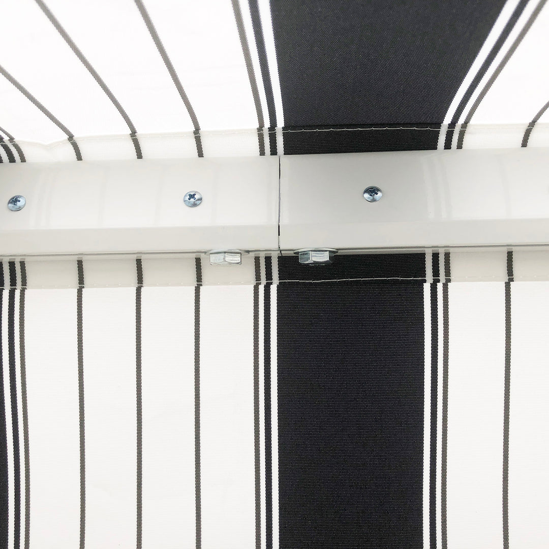 Markise, solafskærmning, udtrækkelig, med håndsving, metalramme, polyester, blå+hvid, 3,95 x 2,45 x 3,50 m