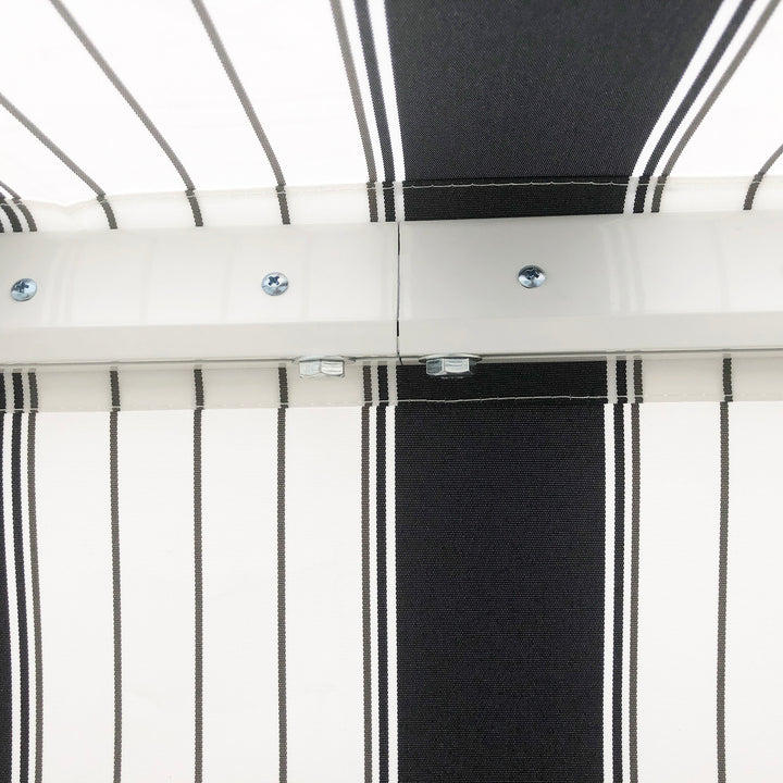 Markise, solafskærmning, udtrækkelig, med håndsving, metalramme, polyester, blå+hvid, 3,95 x 2,45 x 3,50 m