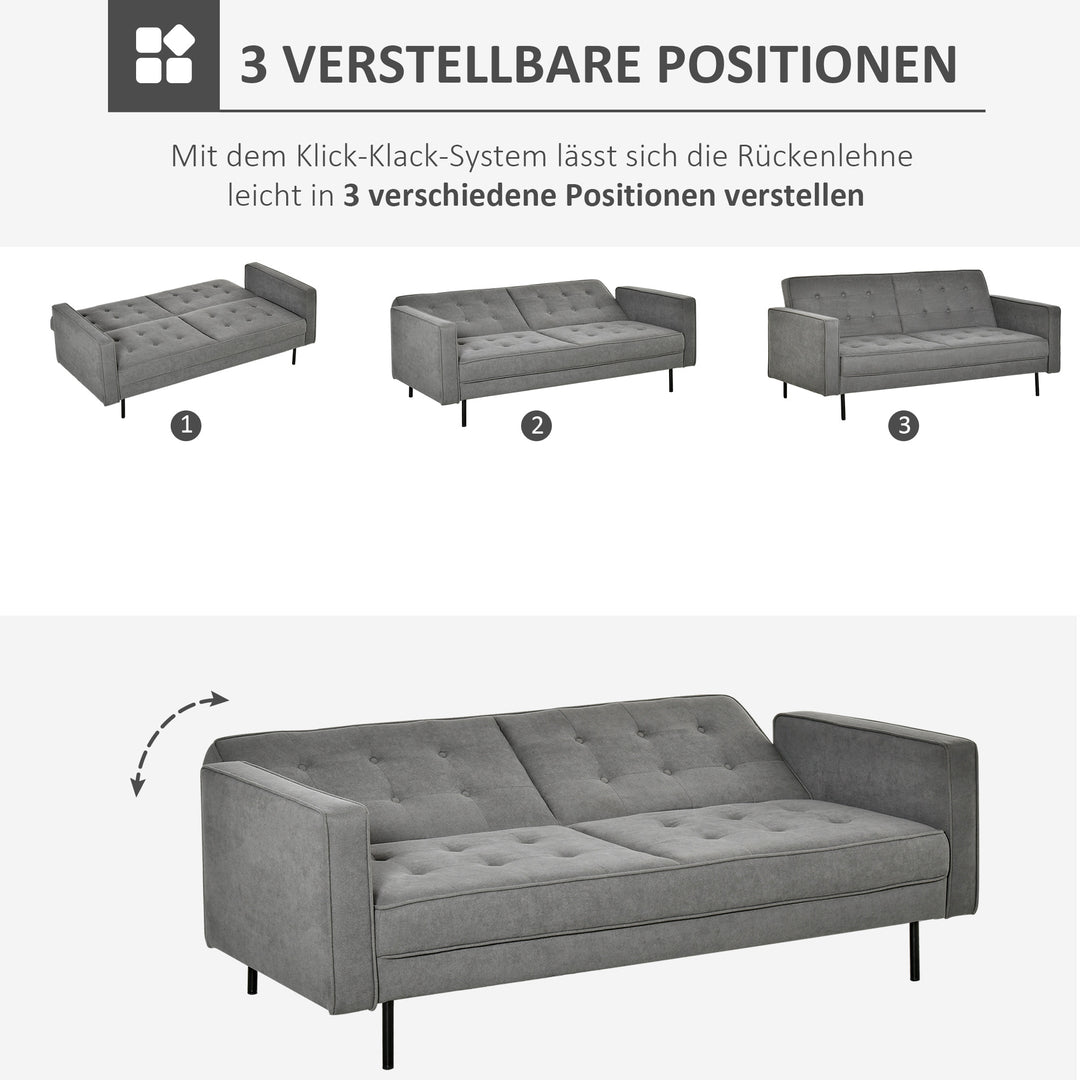 Sovesofa 3-personers sovesofa stofsofa sofa med sovefunktion sovesofa med justerbar vinkel vintage eukalyptustræ bomuld grå