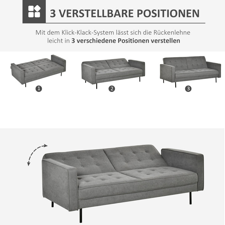 Sovesofa 3-personers sovesofa stofsofa sofa med sovefunktion sovesofa med justerbar vinkel vintage eukalyptustræ bomuld grå