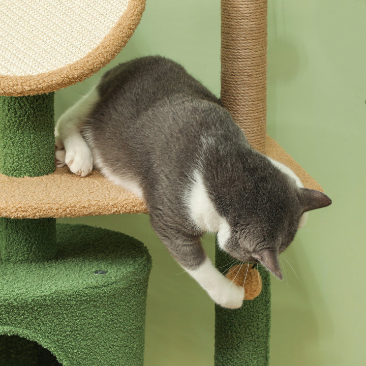 Kradsetræ, 139 cm kradsetræ med hule, legebolde, sisal kradsetræer og platforme, til to katte, grøn