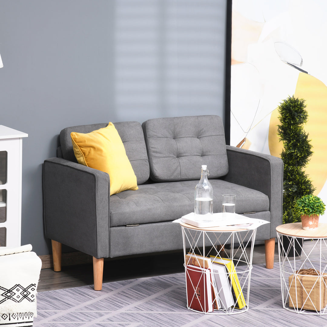 2-personers sofa, sofa med opbevaring, træben, polstret sofa med fløjlslook til stue, soveværelse, 117 x 62 x 78 cm, grå