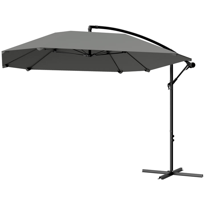 Aluminiums fritstående parasol, Ø 260 cm, vandtæt, håndsvingsbetjent parasol med stativ og håndsving, mørkegrå