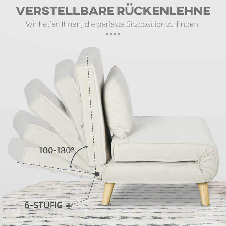 Sovestol, justerbar ryglæn med 6 positioner, linnedlook, op til 120 kg, cremefarvet