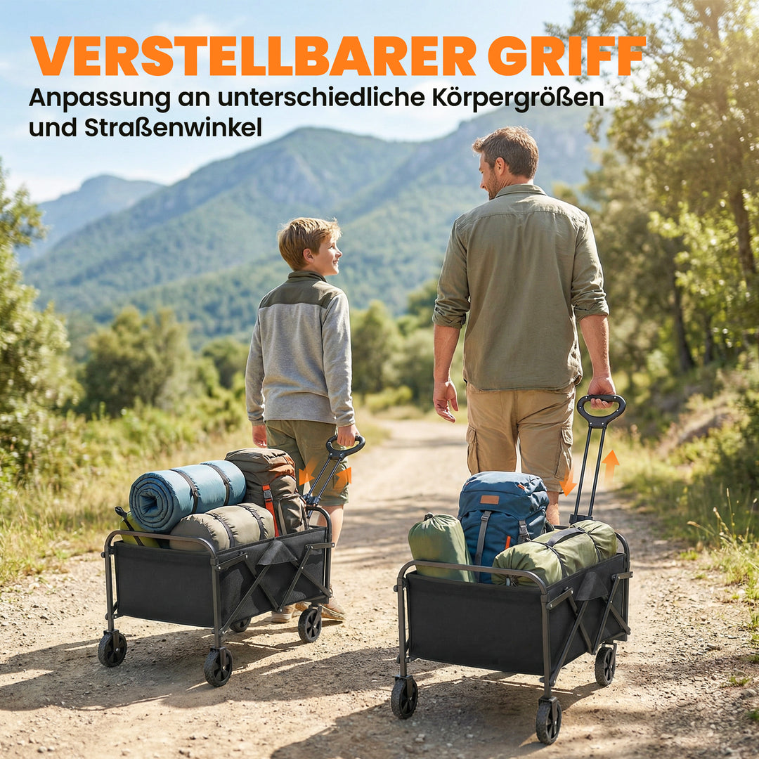 Sammenklappelig sækkevogn med håndtag, justerbar håndtagshøjde, op til 68 kg lasteevne, til sport, shopping, camping, sort