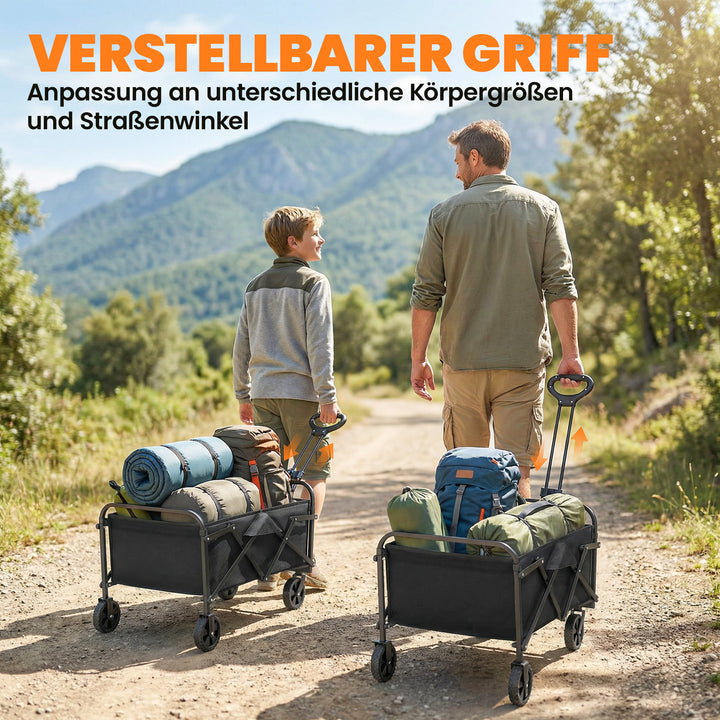 Sammenklappelig sækkevogn med håndtag, justerbar håndtagshøjde, op til 68 kg lasteevne, til sport, shopping, camping, sort