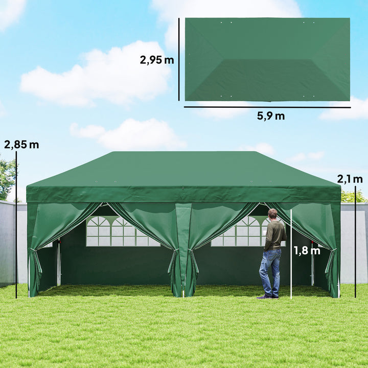 Pavillon ca. 6x3m, robust, vintersikker pop-up-foldepavillon med vindue, lynlåsdør, sidepaneler og UV-beskyttelse