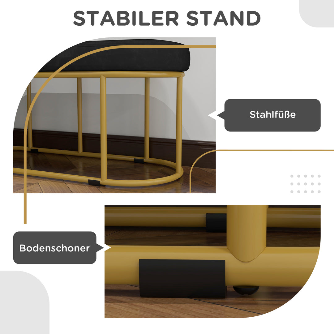 Skobænk i retrodesign, sengebænk, entrébænk, fløjlslook, op til 200 kg, metalstel, sort, 100 x 37 x 43 cm