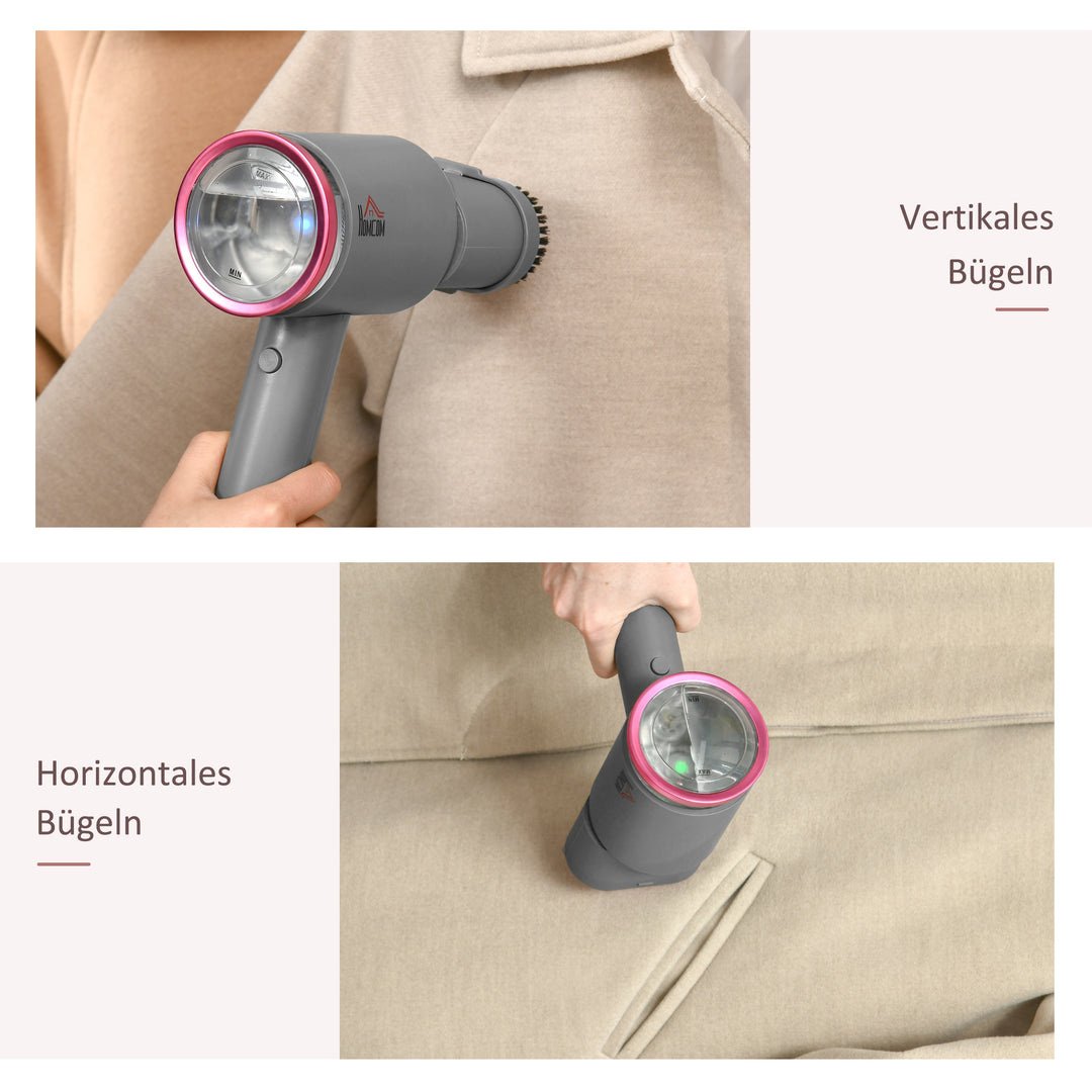 Dampstrygejern med børste, dampstrygejern med rejsestrygejern, foldbart tøj, skjorter, dampstrygejern med 160 ml vandtank, 1520 w, hurtig opvarmning, aluminium, plastik, grå+lyserød, 27,5 x 18,2 x 9 cm