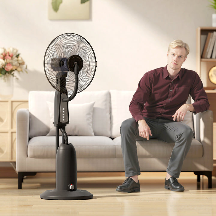 Ventilator med dugfunktion, 3-liters tank, 75 grader roterbar, 3 hastigheder, mobil, 125 cm, sort