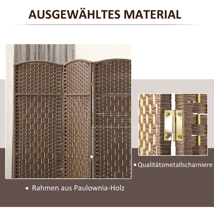 Rumdeler, 3-panels foldbar skillevæg, vævet mønster, fyrretræ, brun