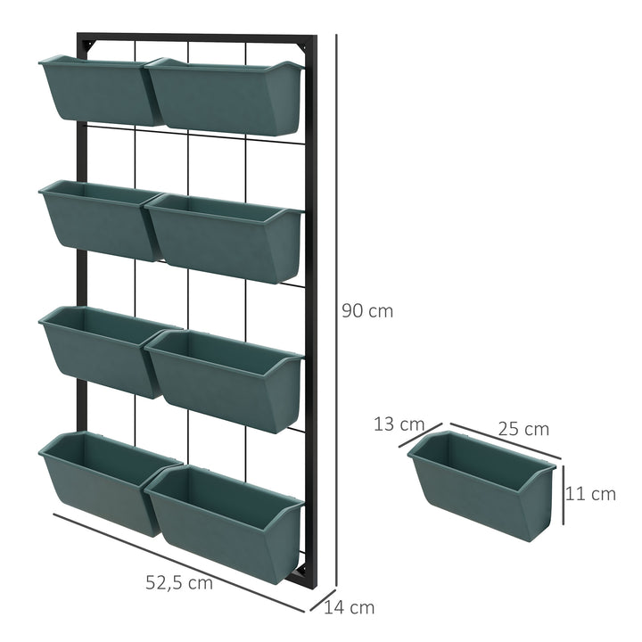 Plantestander/blomsterstander med 8 stabelbare plantekasser, vejrbestandig, 52,5 x 14 x 90 cm, grå + sort