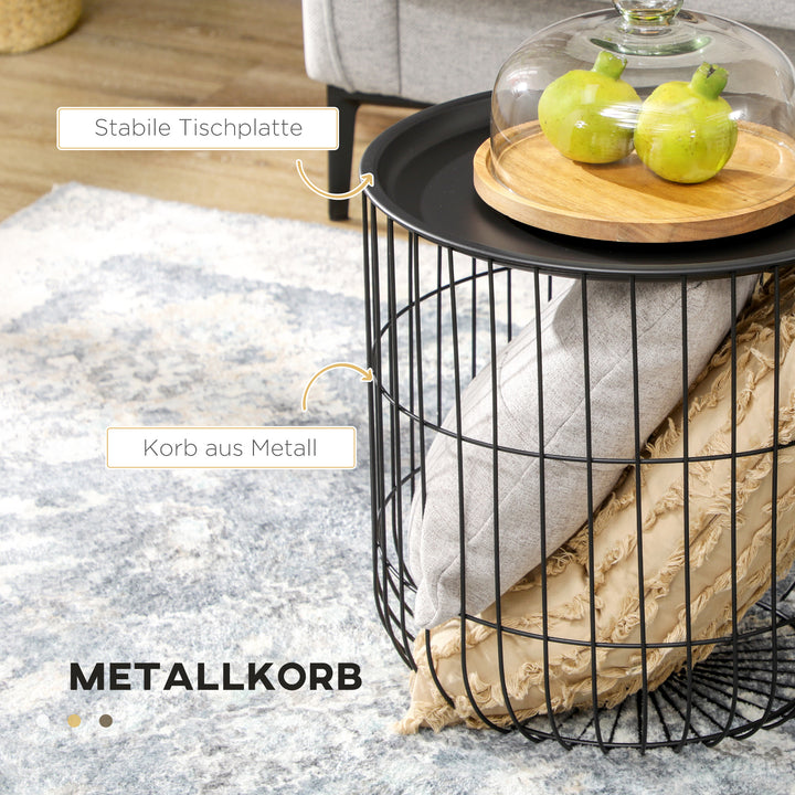 Sæt med 2 sideborde i skandinavisk stil med opbevaringsplads, stabelbare, sort